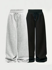 Two-Pack Casual Pants for Women: Simple Front-Tie Loose Fit Wide-Leg Trousers, Perfect for Spring, Summer, and Fall - Everyday Comfortable Wear