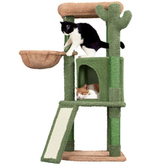Costoffs Cat Tree, 107cm Cactus Cat Tree, Cat Furniture with Natural Sisal, Cactus Cat Tower with Platform, Condo, Basket, Scratching Posts, Board & Hanging Ball, Cat Furniture for Small/Medium Cats
