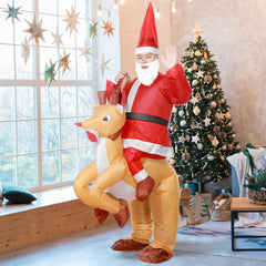 Santa Funny Adult Inflatable Costume Party Costume Santa Ride on Elk Reindeer Suit Xmas Carnival Halloween Party Costume Prop for Adult