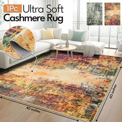 1pc Ultra Soft Cashmere Carpet – Soft Plush Low Pile Bohemian Rug, Non-Slip Rubber Backing Area Mat, Pet-Friendly & Machine Washable Floor Mat for Living Room, Bedroom & Home Decor, Perfect Holiday Gift
