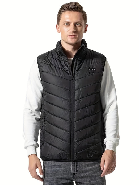Men'S Solid Heating Vest, Casual Intelligent Electric Sleeveless Outwear, Men'S Clothing for Fall Winter Outdoor Activities ( Power Bank Is Not Included )