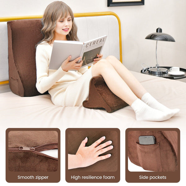 COSTWAY Wedge Pillow Set, Bed Wedge Pillow with Tablet Pillow Stand, High Resilience Foam, Side Pockets, Smooth Zipper, Soft Wedge Pillow for Neck, Shoulder, and Back Pain Relief Bedroom Furniture Bedroom Accessories Furniture for Home From LOCAL WAREHOUS