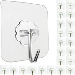 Jiaweixiang 24 Pack Heavy Duty Self Adhesive Hooks - 33Lb Max, Transparent, Waterproof, Sticky Wall Hooks for Keys, Bathroom, Shower, Outdoor, Kitchen, Door, Home Improvement, Utility