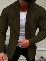 Men'S Casual Long-Sleeved Knitted Cardigan with Pockets in Autumn And Winter New Solid Color Style