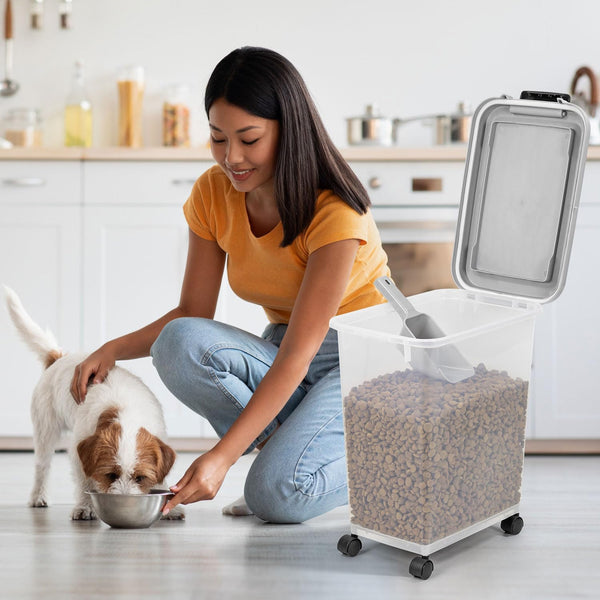 20 Litre Airtight Pet Food Storage Container With Plastic Measuring Scoop Treats For Pet Dog Cat Animal Dry Food Dispenser With Casters, Grey