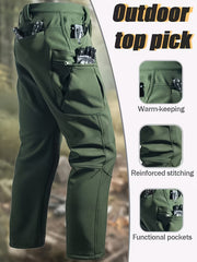 Men's -Lined Tactical Cargo Pants for Winter, New Multi-Functional Pockets, Softshell Stretch Warm Fabric, Windproof, Durable, Tear-Resistant, Suitable for Middle-Aged and Elderly, Outdoor Hiking, Travel, Snowy Weather, No Belt