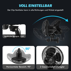 2pcs Greenhouse Fan Clamp-Type Fan Planting Tent Multi-Speed Automatic Swivel Fan, Plant Tent Clip-On Fan, Featuring a Newly Designed Long-Life EC Motor, Dual-Old Speed Adjustable Fan, 90° Rotation, 22Cm Diameter