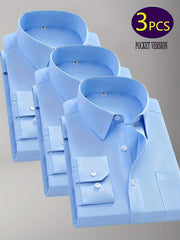 1+2, Three-Piece Solid Color Button- Shirt, Men'S Everyday Basic Shirt, Long-Sleeved Shirt with Pockets, Casual Shirt, Business Shirt, Blend, Soft And Comfortable