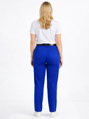 Women's Straight Leg Mid-Rise Chino Trouser Soft Denim Jeans in Blue and Red in Short Regular Long Size 6 8 10 12 14 16 18
