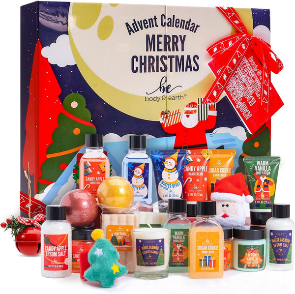 Advent Calendar 2025 Christmas for Women, 24Pcs Bath Sets for Women Gift Christmas Spa Gift Set with Christmas Tree Bracelet, Bubble Bath, Xmas Decorations Etc, Xmas Gift Idea for Mum, Daughter