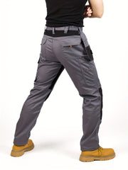 Men's Elastic Cargo Pants with Multiple Pockets, All-Season Style, 1pc