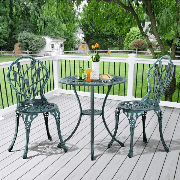 Costoffs 3pcs Patio Bistro Table Set with Umbrella Hole Outdoor Furniture Antique Aluminium Chair Rose Vine Dining Set for Garden Backyard Porch Balcony Lawn Pool