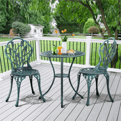 Costoffs 3pcs Patio Bistro Table Set with Umbrella Hole Outdoor Furniture Antique Aluminium Chair Rose Vine Dining Set for Garden Backyard Porch Balcony Lawn Pool