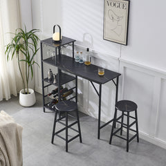 3pcs Bar Table and Stools Set, Kitchen Breakfast Bar Table and Chairs Set 2 with Cup Holder and Wine Rack, Bar Table Sets Furniture for Kitchen, Dining Room, Pub, Cafe