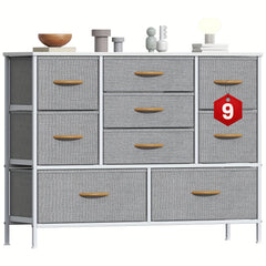Stylish Large 9 Drawers Dresser with Durable Metal Frame, Scratch-Resistant MDF Top, And Spacious Fabric Drawers - Tall Chest Of DrawersPerfect for Elegant Bedroom, Cozy Living Room Or Functional Office Use