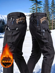 1PC Men's -Lined Warm Tactical Cargo Pants, Thick Winter Style, Multi-Pocket, Windproof Snowproof, Micro-Stretch Fabric, Suitable for Outdoor Hiking, Fishing, Casual Outings, No Belt