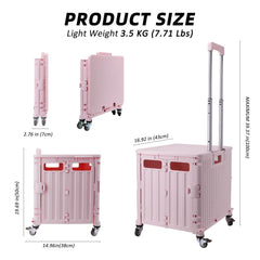 Foldable Shopping Trolley Cart | Lightweight & Durable with Adjustable Handle | Smooth-Rolling 4-Wheel Collapsible Crate for Groceries & More