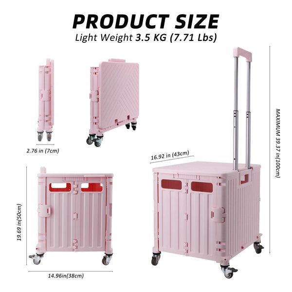Foldable Shopping Trolley Cart | Lightweight & Durable with Adjustable Handle | Smooth-Rolling 4-Wheel Collapsible Crate for Groceries & More
