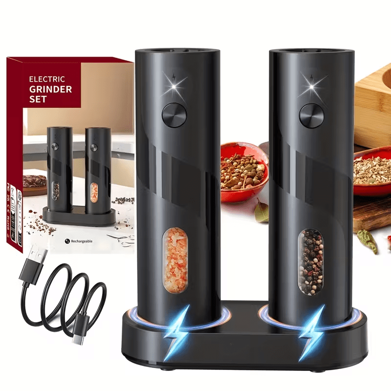 2pcs Rechargeable Electric Salt and Pepper Grinder, Automatic Salt & Pepper Mills Set with LED Light, Adjustable Coarseness, 110ml Large Capacity for Home, Kitchen Bbq, Restaurant, Outdoor, Wedding Gift