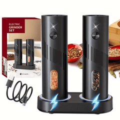 2pcs Rechargeable Electric Salt and Pepper Grinder, Automatic Salt & Pepper Mills Set with LED Light, Adjustable Coarseness, 110ml Large Capacity for Home, Kitchen Bbq, Restaurant, Outdoor, Wedding Gift