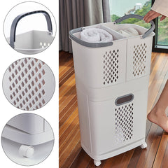 1 piece, white, bathroom and toiletries storage basket, upper layer can be used separately, non perforated household multifunctional plastic dirty clothes basket, multi-layer snack, beverage, toy storage basket, household small item storage basket, freely
