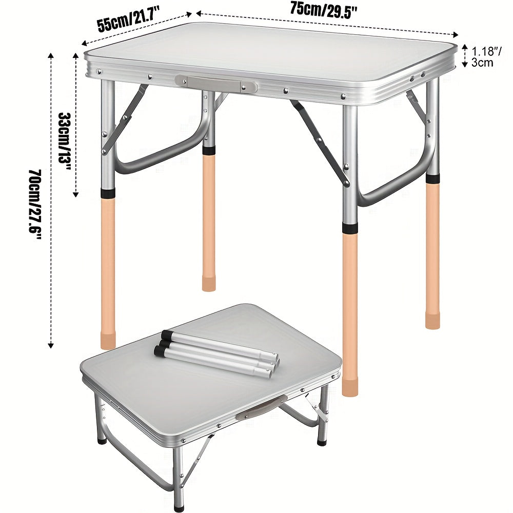 Folding Picnic Table Aluminum Camping Table Lightweight 3 Gear Adjustable Height Portable Folding Table with Carry Handle Adjustable Garden Outdoor Picnic Table Kitchen Work Top Table, White, 120x60x70/62/55cm