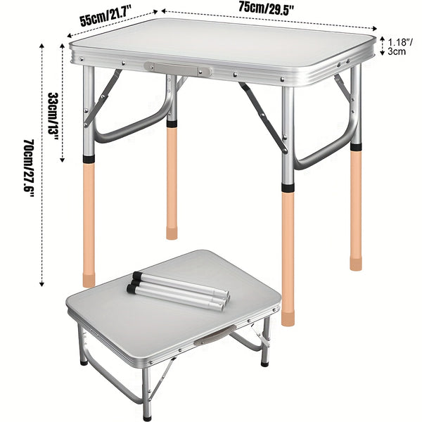 Folding Picnic Table Aluminum Camping Table Lightweight 3 Gear Adjustable Height Portable Folding Table with Carry Handle Adjustable Garden Outdoor Picnic Table Kitchen Work Top Table, White, 120x60x70/62/55cm