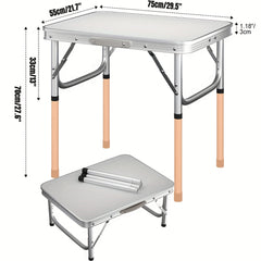 Folding Picnic Table Aluminum Camping Table Lightweight 3 Gear Adjustable Height Portable Folding Table with Carry Handle Adjustable Garden Outdoor Picnic Table Kitchen Work Top Table, White, 120x60x70/62/55cm