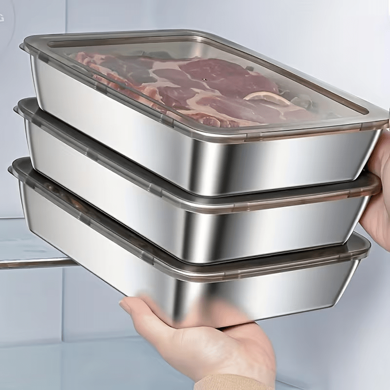 6/3pcs Stainless Steel Food Storage Containers Leak-Proof Stackable Space-Saving Airtight Lid for Freshness Ideal for Meal Prep Fruits Meats Veggies Leftovers Fridge Freezer Pantry Easy Clean Reusable Containers Ideal for Home Commercial Kitchens