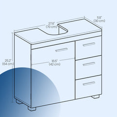 Under Sink Bathroom Cabinet, Storage Cabinet, with 3 Drawers, for Washbasins with Pedestal, 30 X 70 X 64cm, Cloud White