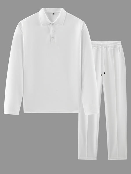 Men's 2pcs Set: Long-Sleeve Shirt and Drawstring Pants - Clean, Comfortable, Breathable