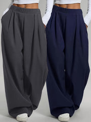 Elegant Set of Two Solid Color Casual Wide-Leg Pants
