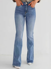 Women's Vintage Light Blue High-Waist Stretch Bootcut Jeans, Slim Fit with Tummy Control, Flattering and Leg-Lengthening, Y2K Street Style for Daily Casual Wear, Soft Washed, Breathable, Skin-Friendly, Suitable for All Seasons, Machine Washable
