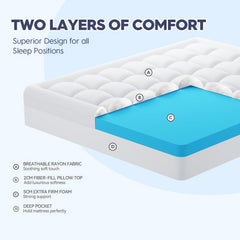 7.62cm (2+1) Luxury Mattress Topper - Dual Layer Design with Cooling Gel, Soft Down Alternative Pillowtop, And Breathable Cover for Pressure , Temperature Regulation, And Ultimate Comfort Support