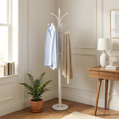 12-Hook Stylish Freestanding Coat Rack, Column-style Heavy Duty Metal Hat Stand with Solid Marble Base, 180cm Tall 4.7cm Thick Pole, Gold Black White Finish for Hallway, Office, Boutique Display