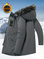 Men'S Mid-Length Oversized Hooded Jacket - Thick Fleece-Lined Full Zip Cardigan, with Drawstring Hood, Suitable for Cold Weather - Casual And Formal Outerwear, European And American Style, Perfect for Winter Layering