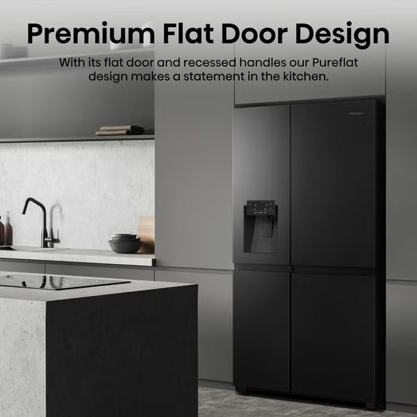 Hisense Pureflat RS818N4TFC, Non Plumbed Side by Side Fridge Freezer, C Rated in Black