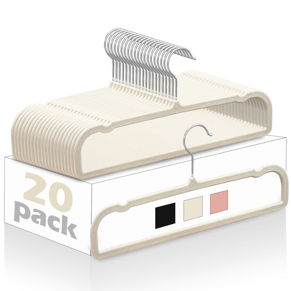 2025 Flocked Pants Hangers 20-Pack - Non-Slip Velvet Hangers for Trousers, Slacks & Skirts, Space-Saving Closet Organizers with Non-Slip Clips, Wardrobe Storage Solution for Home & Dorm