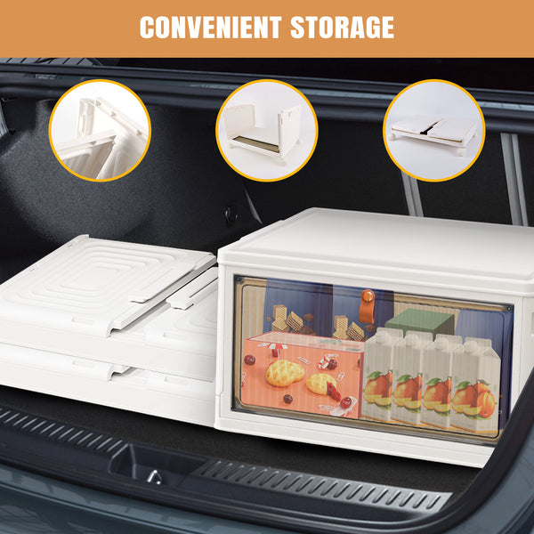 Storage Boxes with Lid - 3/4/5 Tier Plastic Storage Box with Lid, Stackable Storage Boxes with Wheels, Storage Drawers with Front Door, Plastic Box for Home and Office, White