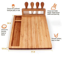 Cheese Board with Removable Tool Holder & Food-Serving Utensils | Charcuterie Boards with Dedicated Zones for Dips & Snacks | Includes Cheese-Specific Utensils & Heart-Shaped Food Cutter