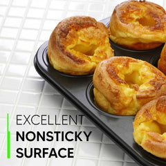 ANGIX 6 & 12 Cup Muffin Tray Nonstick - Dishwasher Safe Cupcake Tins for Baking | Non-Stick Pan Muffin Trays, Baking Mould for Muffins or Cupcakes, Bakeware - (Black)
