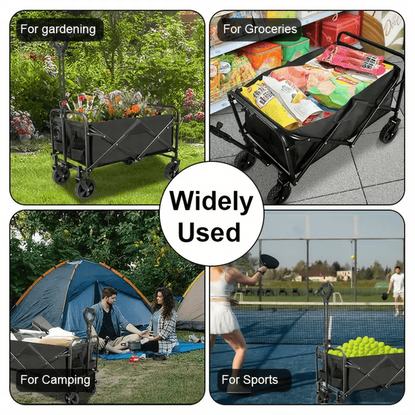 Large Heavy- Duty Folding Wagon- with All- Terrain Wheels, Utility Grocery Wagon, with Two Side, Sturdy Construction, Rolling Storage Cart for Camping, Shopping, Gardening & Outdoor Activities 70.1x39.12x44.96cm