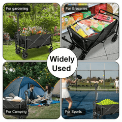 Large Heavy- Duty Folding Wagon- with All- Terrain Wheels, Utility Grocery Wagon, with Two Side, Sturdy Construction, Rolling Storage Cart for Camping, Shopping, Gardening & Outdoor Activities 70.1x39.12x44.96cm