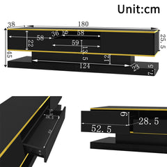 180cm LED TV Stand with 3 Drawers & Open Shelf, High Gloss Modern TV Cabinet with RGB Lights & Gold Trim, PB Board Entertainment Center for Living Room, Gaming & Home Theater - Holds up to 65 Inch TV, Smooth Glide Drawers, Scratch-Resistant, Easy Assembly