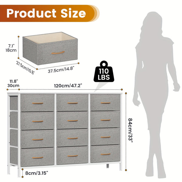 12 Canvas Chest Of Drawers Narrow Fabric Cabinet, Space-Saving Storage Organizer For Bedroom Living Room Office Sturdy Frame Chest Of Drawers