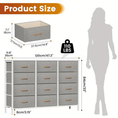12 Canvas Chest Of Drawers Narrow Fabric Cabinet, Space-Saving Storage Organizer For Bedroom Living Room Office Sturdy Frame Chest Of Drawers