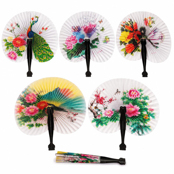 12pcs Folding Fans - Compact Foldable Fans Assorted Designs with Floral and Bird Patterns, Ideal as Gifts and Decorations, Paper Fans