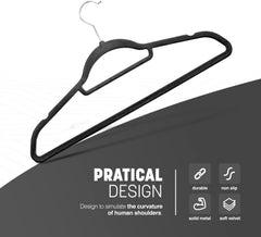 KEPLIN Velvet Hangers 20 Pack - Non-Slip Clothes Hangers with Tie Bar & 360° Hook - Durable & Sturdy, Space-Saving Wardrobe Organisers for Suits, Jackets & Clothes- Home Storage Solution (Black)