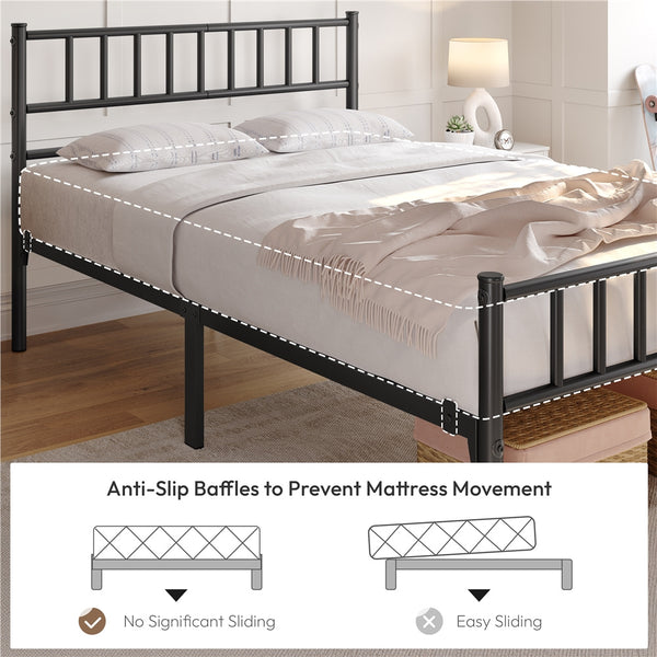 Costoffs Metal Bed Frame, Single/Double Size Bed Platform with Slatted Headboard and Footboard, Solid Slat Support, Large Storage Space, Easy Assembly Bed, Modern Mattress Foundation, Black/White/Pink/Silver