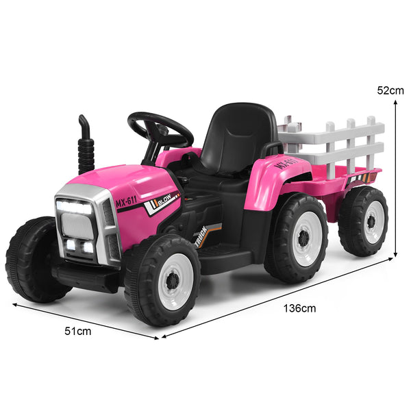 12V Kids Ride on Tractor with Trailer Music and LED Lights
